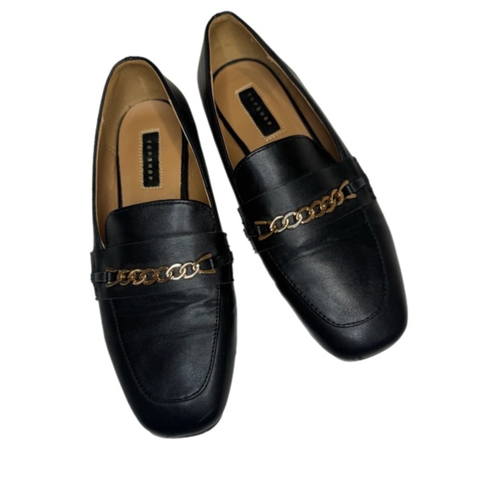 Topshop Lorenzo Loafers 5.5 Black Flat Shoes Academia Preppy Office Business